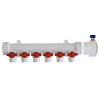 Коллектор Valfex 40х20 с красными кранами и воздухоотводчиком 5 выходов белый